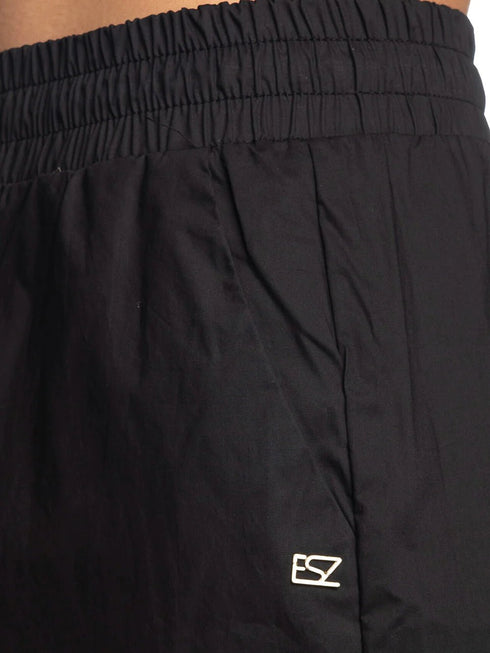 Pantalone Donna con elastico e coulisse tela vela Nero Yes Zee- Francavilla Moda